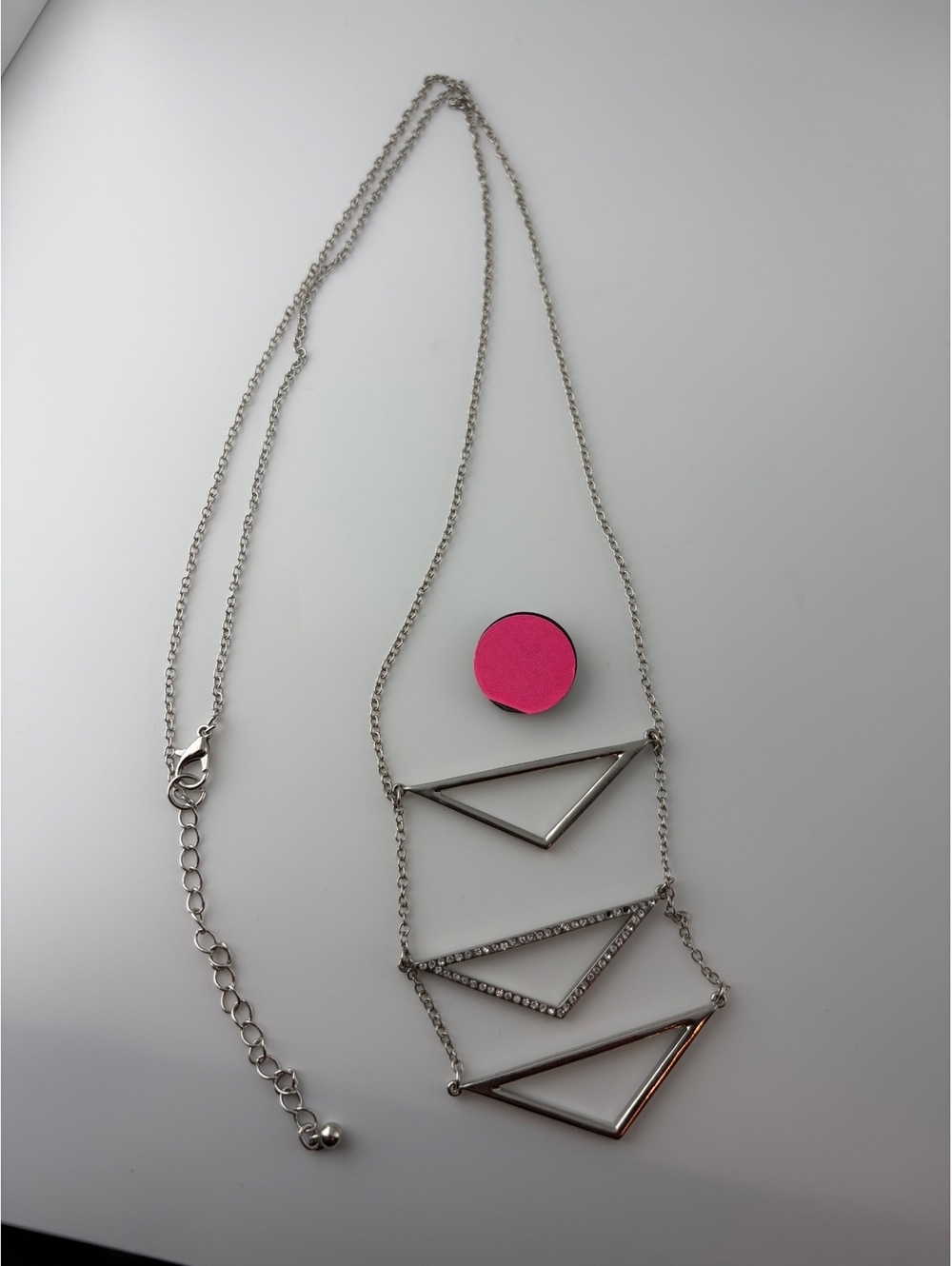 Silver geometric layered triangle necklace